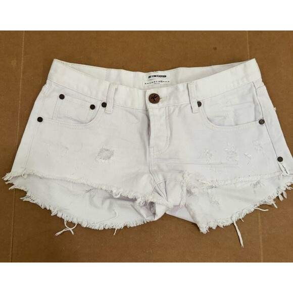 Women’s One Teaspoon Bonitas White Denim Jean Cut Off shorts Size 29 - Picture 5 of 10